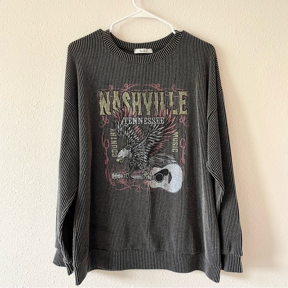 tres bien nashville graphic long sleeve ribbed sweater tee #0023